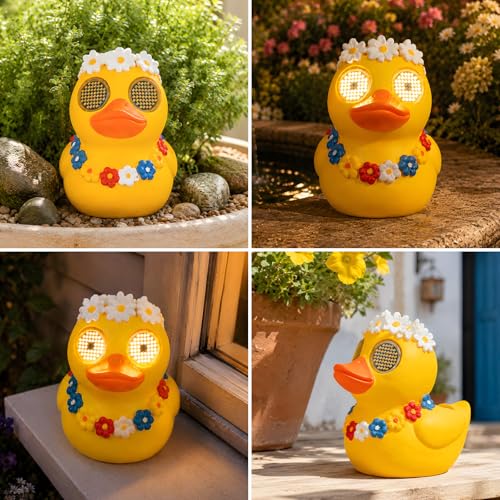 Solar Duck Garden Statue，Outdoor Duck Decor with Solar Moving Led Eyes