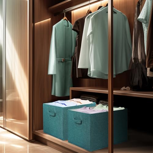 Simple Houseware 15" x 13" Foldable Fabric Storage Bin with Handles, 2 Pack - color: Turquoise