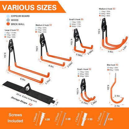 HUPBIPY 18 Pack Garage Hooks Heavy Duty, Wall Mount Ladder Hooks - color: 18 Pack Orange