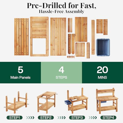 Jocisland Outdoor Solid Wood Potting Bench with Large Tabletop, Sink&Shelf