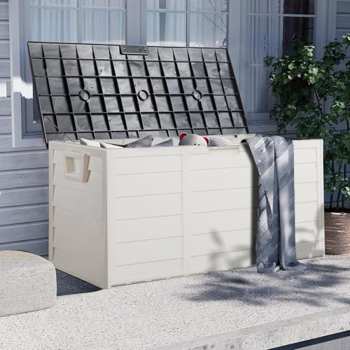 75 Gallon Outdoor Storage Box with Wheels Lockable Seat Waterproof Deck Box