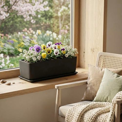 MyGift 14 Inch Matte Black Ceramic Rectangular Succulent Planter - size: 14 Inch - 1 Pack