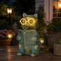 Solar Reading Cat Decor with Light-Up Glasses Patina Garden Statues - size: Cat