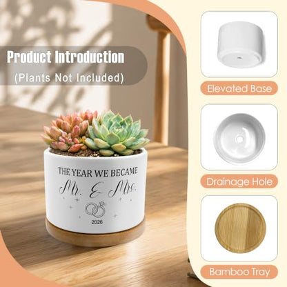 Wedding Gifts for Couples 2026 Plant Pots, Mr & Mrs Newlyweds Gifts Ceramic Succulent Flower Planters(No Plants)