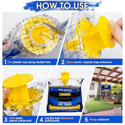 Large 8 Pack Pre-Baited Fly Traps Outdoor Fly Trap for Patio Farm Ranch - size: 8 Packs