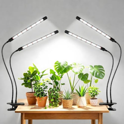 Dual-Head Clip Grow Lights for Indoor Plants, Full Spectrum Plant Lights. - size: 2 Heads(Pack 2)
