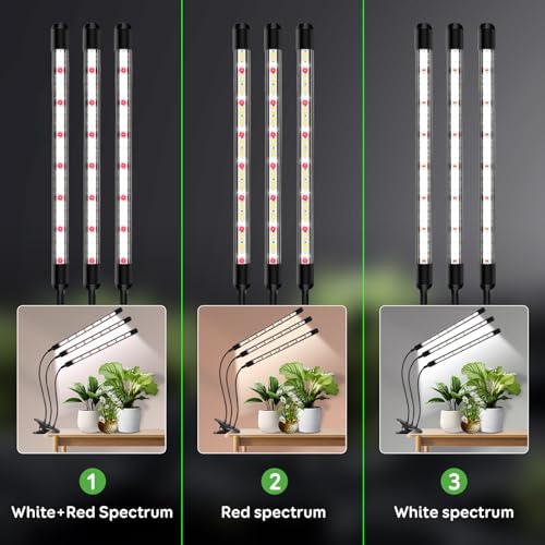 Tri-Head Clip Grow Lights for Indoor Plants, Full Spectrum Plant Lights. - size: 3 Heads(Pack 2)