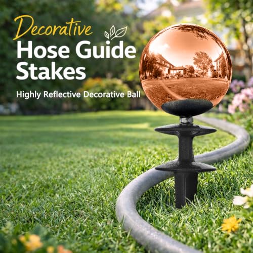 Tandefio 3 Pcs Garden Hose Guide Spike 13.5'' Decorative Ball, Copper - color: Copper