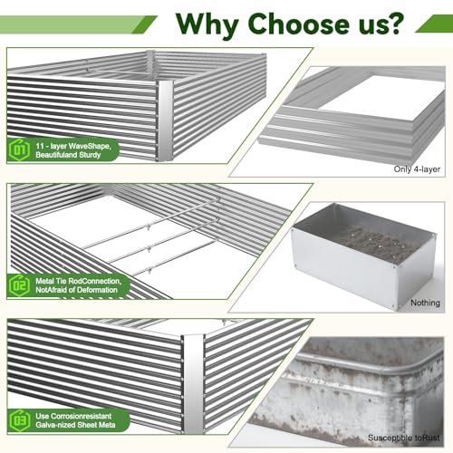 2 Pack Tall 8FT Raised Beds for Gardening, Corrugated Galvanized Steel Raised Garden Bed, Outdoor Metal Above Ground Garden Bed for Vegetables and Flowers(Rectangular)-8x3x1.5FT - size: 8x3x1.5FT