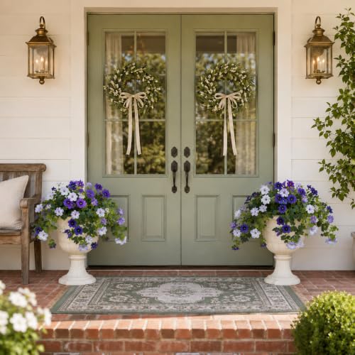 Artificial Flowers, 2-Pack Blue and White Faux Petunias - color: Blue and White - 2