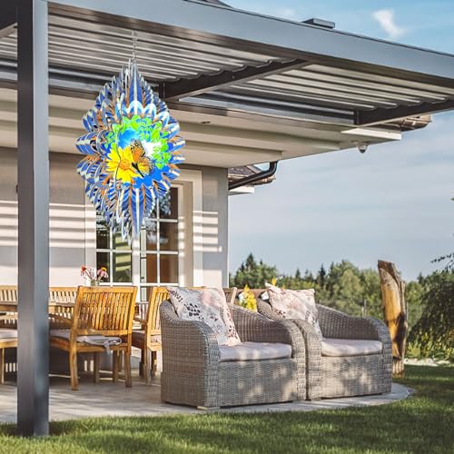 Animated Butterfly Wind Spinner - 12inch 3D Hanging Wind Sculpture - color: Animated Butterfly