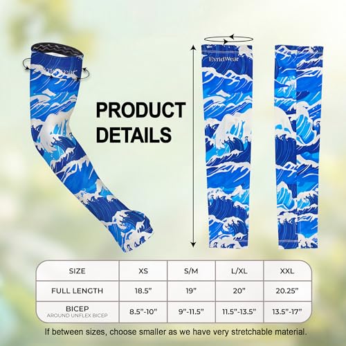 Evridwear Gardening Sleeves,UV Protection Cooling Arm Sleeve Women Men - color: Ocean Waves, size: Small-Medium