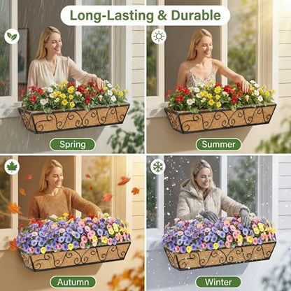 Y&M 6Pcs 30 Inch Large Window Box Railing Planter with Coco Liner, Outdoor Window Flower Boxes Over The Railing Planter Boxes Deck Fence Porch Patio Planter-Butterfly - size: Butterfly 30in 6p