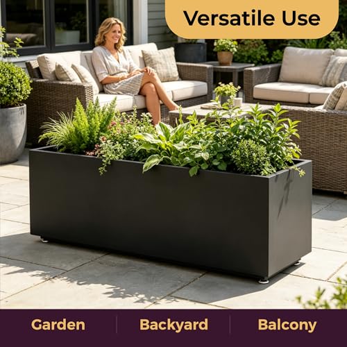 40Wx12Dx16H Long Black Metal Planter Box - size: 40Wx12Dx16H