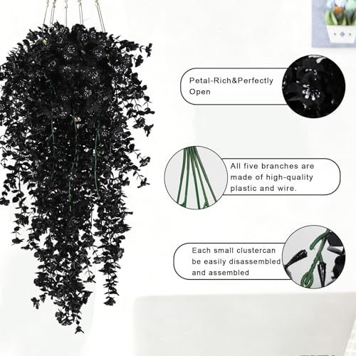 RECUTMS Black Hanging Flowers for Outdoor 4Pcs Faux Fall Daisy Plant - color: Black
