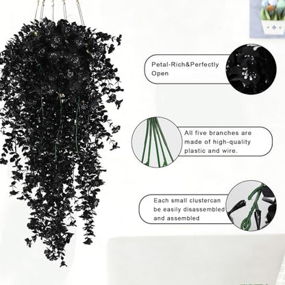 RECUTMS Black Hanging Flowers for Outdoor 4Pcs Faux Fall Daisy Plant - color: Black