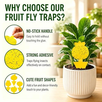 Yellow Sticky Fungus & Gnat Traps with Non-Stick Handle for House Indoors Plants 48 Pack – Double-Sided Adhesive