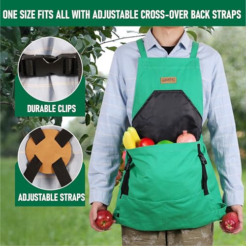 Grampa's Gardening Apron Cross Back Garden Apron with Large Pockets - color: Green
