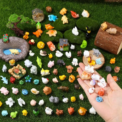 Mini Resin Animals Figures 80Pcs Tiny Resin Animals Miniature Small Animal Figures Bulk for Party Favors Dollhouse Aquarium Garden Decoration