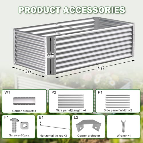 6x3x2ft Raised Garden Bed, Deep Root Planter Box, Silver,1 Pack - size: 6x3x2FT