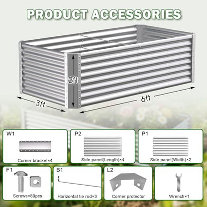 6x3x2ft Raised Garden Bed, Deep Root Planter Box, Silver,1 Pack - size: 6x3x2FT