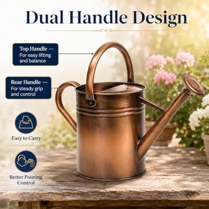 1 Gallon Metal Watering Can for Indoor Outdoor Plants, Retro Coppery - color: Retro Coppery