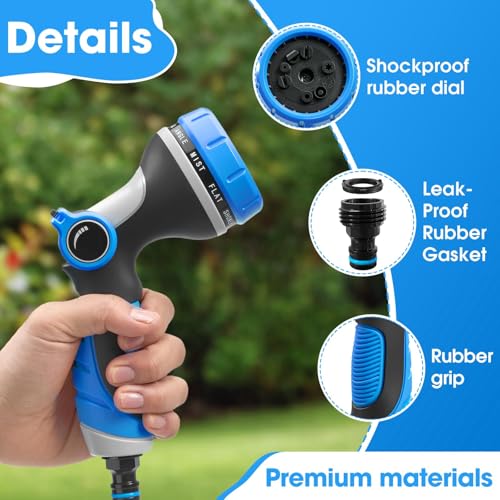 Garden Hose Nozzles,Hose Spray Nozzle with Adjustable 10 Watering Patterns - color: Blue&Blue