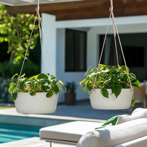 La Jolie Maison Large Hanging Planters for Outdoor Plants, Set of 2 12 Inch - color: Speckled White