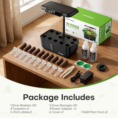 Ahopegarden Hydroponics Growing System: 10 Pods Temp ＆ Humidity Display - color: Black, size: 10 pods