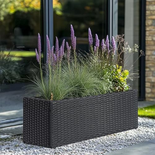 SUNNYPARK Large Rectangular Planter for Outdoor Rattan Block Box 30x12x16'' - size: 30''x12''x16''