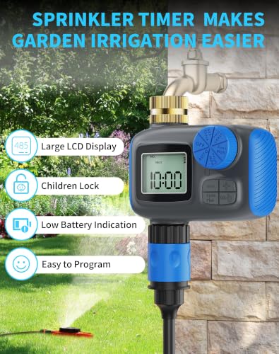 Sprinkler Timer with Brass Swivel, Digital Irrigation Controller System with Rain Delay/Manual Mode/Automatic Watering for Outdoor Garden Yard Lawn
