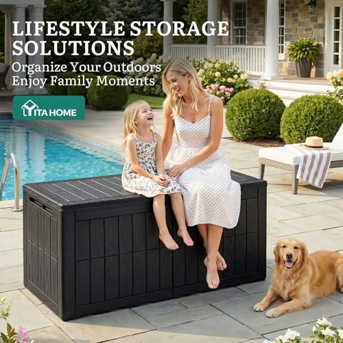 YITAHOME 110 Gallon Outdoor Deck Box - color: Black, size: 110 Gallon
