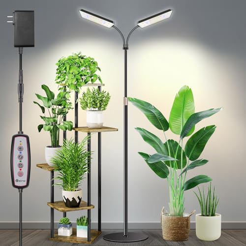 Wiaxulay Floor Grow Light with 68in Stand, Full Spectrum for Indoor Plants - size: 2 Heads-Black