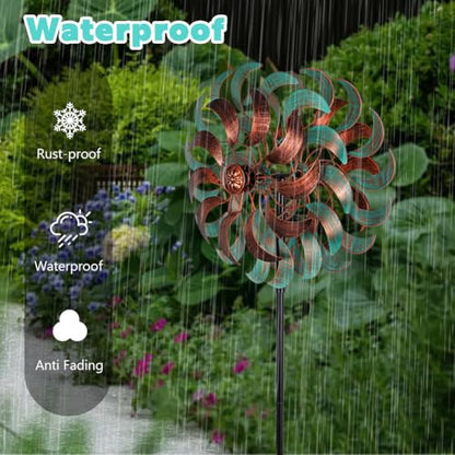 DREAMSOUL 360° Wind Spinners Outdoor, Metal Wind Spinner 64 Inch Windmill for Yard Garden Outdoor Decor - size: 13inch(Turquoise)