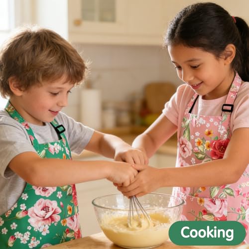 Kids Apron with Pockets, Polyester Floral for Cooking & Gardening, Adjustable Neck, Toddlers, 17.7x23.2 Inches - color: Blue