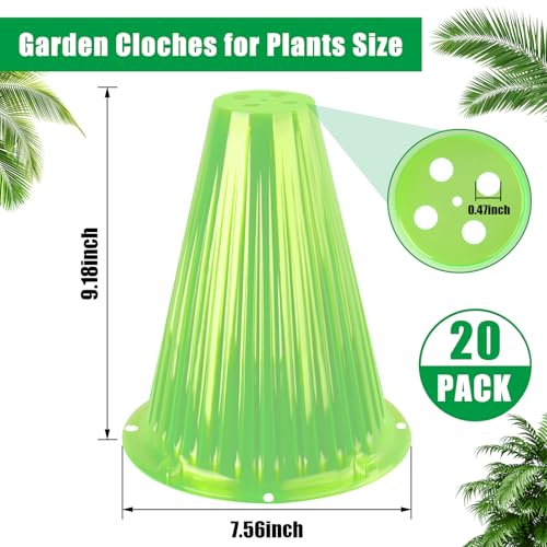 20 Pack Garden Cloches for Plants, Reusable Bell Plant Cover - color: Green 20pc
