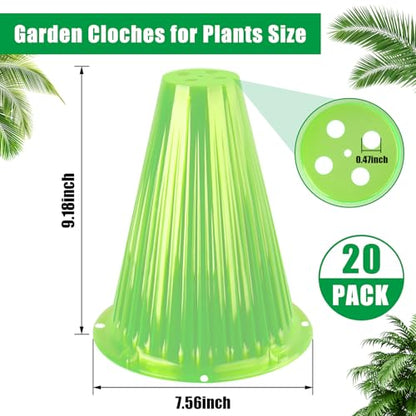20 Pack Garden Cloches for Plants, Reusable Bell Plant Cover - color: Green 20pc