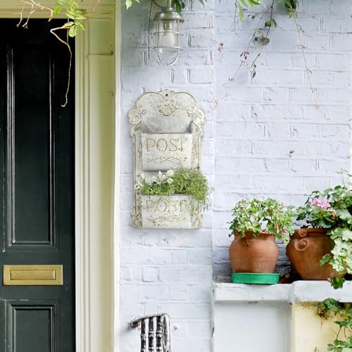 All Chic Metal Wall Planter - Outdoor Rustic Wall Mount Hanging Planter, White Gold - color: White Gold