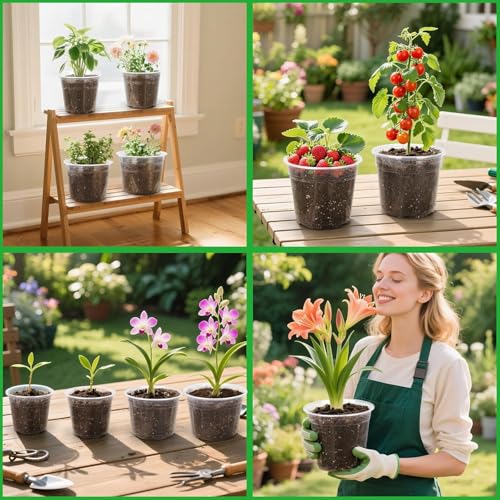 10 Inch Clear Nursery Pots with Drainage Holes, 5 Pack Plastic Pots for Plants, Seedling Starter Pot Variety Pack, Garden Plant Pots for Succulents Flowers Cactus - size: 10 Inch