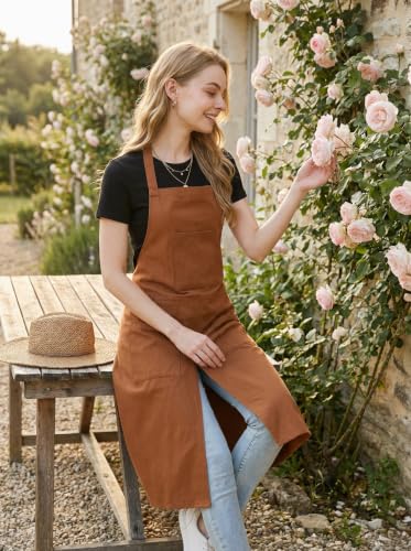 Molaxhome Split Pottery Apron with 3 Pockets Unisex with Adjustable Strap - color: Brown