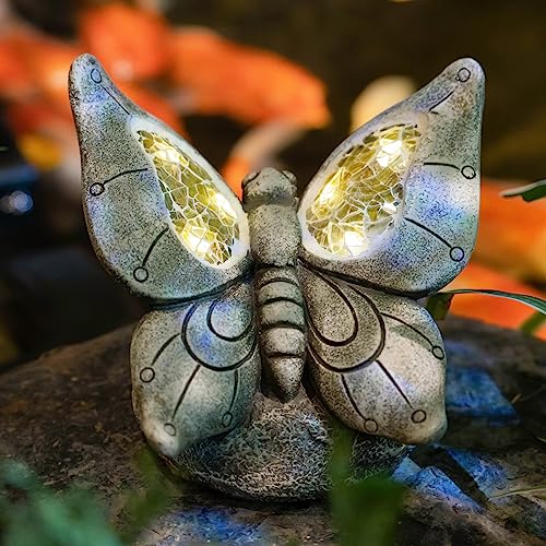 Rezpuao Garden Statue Butterfly,Solar Butterfly Decor for Outdoor,Resin Butterflies Figurine with Solar Light for Patio,Balcony,Yard,Lawn Ornament,Perfect Garden Gift - color: Butterfly