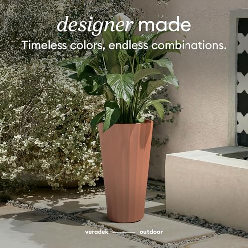 Veradek Column Series Tall Planter - Tapered Outdoor Planter with Shelf - color: Terracotta, style: Wide Groove - 2 Pack