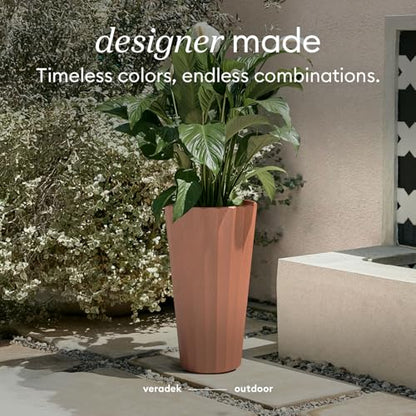 Veradek Column Series Tall Planter - Tapered Outdoor Planter with Shelf - color: Terracotta, style: Wide Groove - 2 Pack