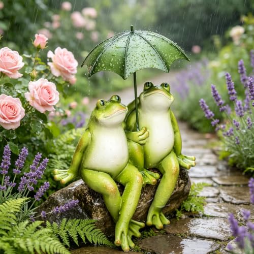 Couple Frogs Garden Outdoor Statue - Frogs Decor Garden Statue 8.5" x 11" x 6.5" - color: Frogs-green