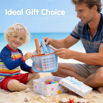 2 Pack Beach Sand Sifter with Seashell Bags & Display Case for Boys & Girls - color: Blue-orange