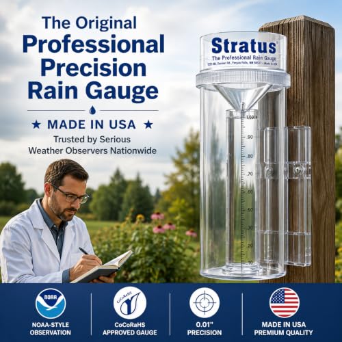 Stratus Precision Rain Gauge | Manual | 0.01" Accuracy | Made In USA