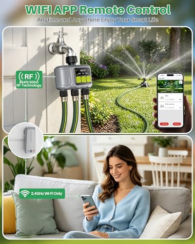 WiFi Water Timer 3 Outlet for Garden Hose, Smart Sprinkler Controller with 984ft RF Range, Smart Lawn Watering System Irrigation Timer, APP/Voice Control, Rain Delay, Manual Irrigation - size: 3 Outlet