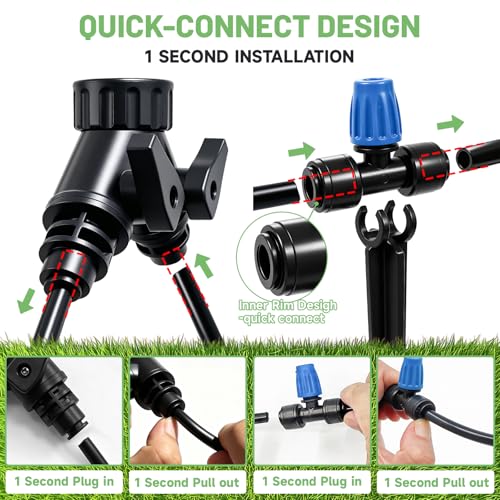 Riboud 165FT Drip Irrigation Kit, Quick-Connect Garden Watering System with 30 Adjustable Misting Nozzles for Garden Greenhouse, Hanging Plants, Raised Beds - size: 165FT