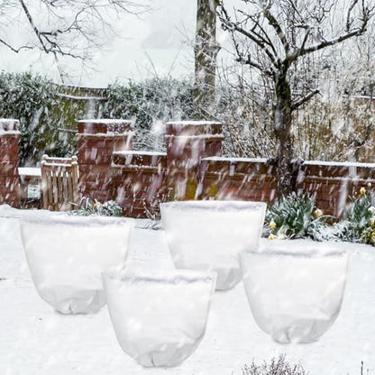 2 Pcs 39 x 39 in Winter Plant Covers Freeze Protection with Drawstring - color: white