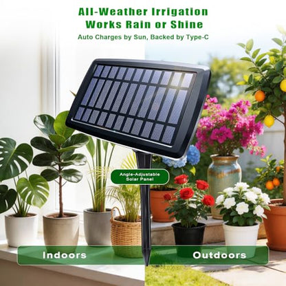 Solar Irrigation System for Garden, Solar Drip Irrigation System Automatic Drip Irrigation Kits with Irrigation Timer, Solar Powered Garden Watering System for Balcony, Vacation Plant Care